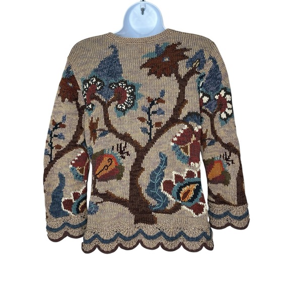 Vintage Peruvian Connection Cardigan Pima Cotton Scalloped Fall Leaves SMALL - Picture 4 of 13